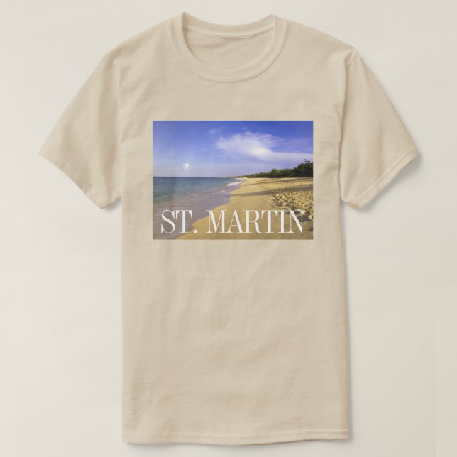 Camiseta Praia Baie Longue Long Bay, St. Martin (Frente do Design)