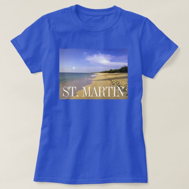 Camiseta Praia Baie Longue Long Bay, St. Martin (Frente do Design)