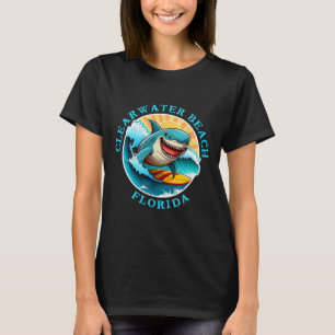 Camiseta Praia Clearwater Flórida Feliz Surfando Tubarão Le