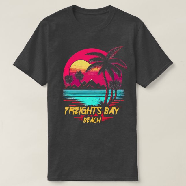 Camiseta Praia da Baía de Freights de Praia Retrowave (Frente do Design)