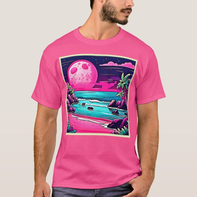 Camiseta Praia da Lua Rosa Vibrante (Frente)