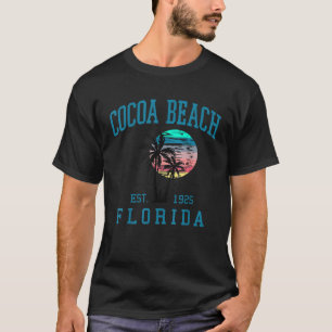 Camiseta Praia de Cocoa Beach Flórida Pôr do Sol Retro Palm