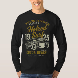 Camiseta Praia de Cocoa Flórida Retro Hotrod Surf Distresse