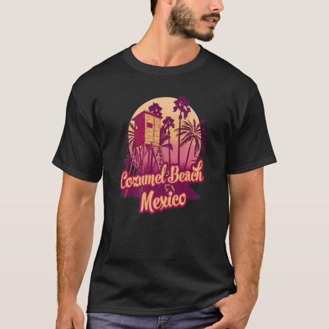 Camiseta Praia de Cozumel México Imagem Retro Souvenir Palm (Frente)