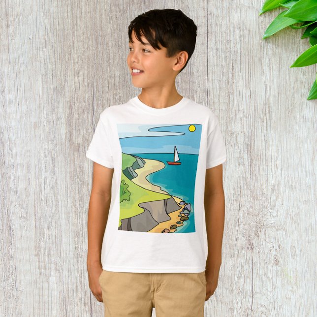 Camiseta Praia de Falésia Costeira Veleiro (Criador carregado)