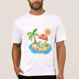Camiseta Praia de Ilha Tropical Tartaruga Palmeira Piqueniq