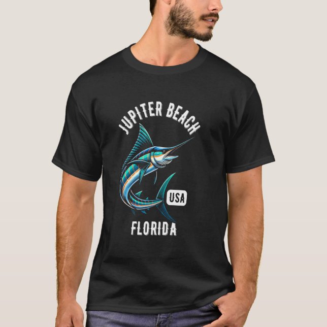 Camiseta Praia de Júpiter Flórida EUA Design de Pesca (Frente)