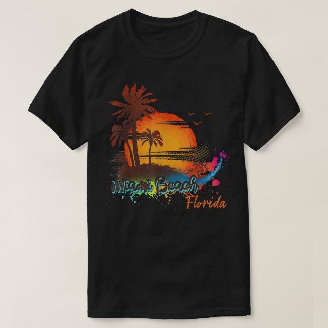Camiseta Praia de Miami Beach Flórida Praia Verão Palmeiras (Frente do Design)