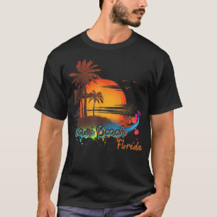 Camiseta Praia de Miami Beach Flórida Verão Palmeiras Pôr d