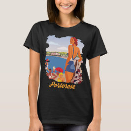Camiseta Praia de Portorose Lady Azul Viagem Vintage