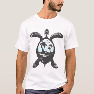 Camiseta Praia de Tartaruga Mar Arte Turquesa