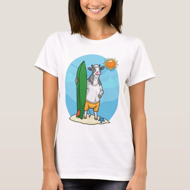 Camiseta Praia de Vaca Prancha de Surf Verão (Frente)