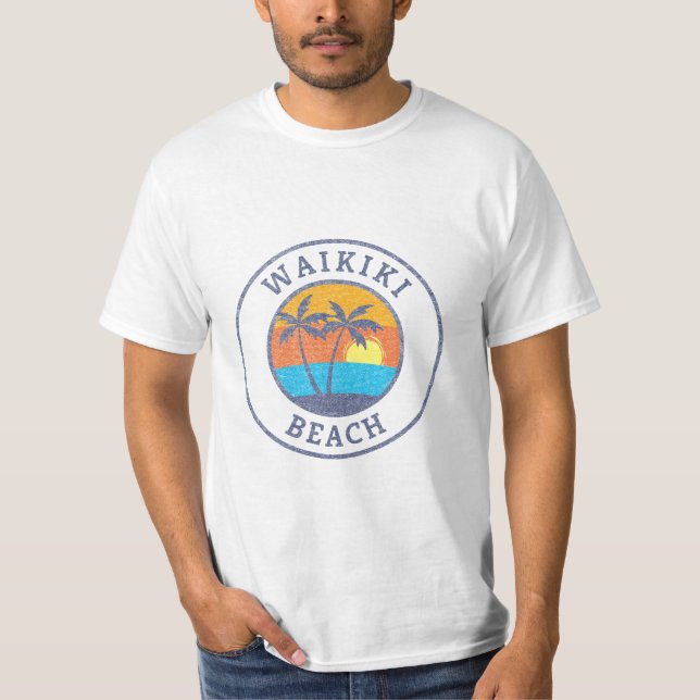 Camiseta Praia de Waikiki, Estilo Clássico Desvanecido de O (Frente)