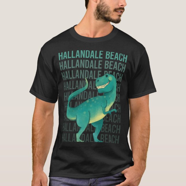 Camiseta Praia do Dinossaur Hallandale Feliz (Frente)