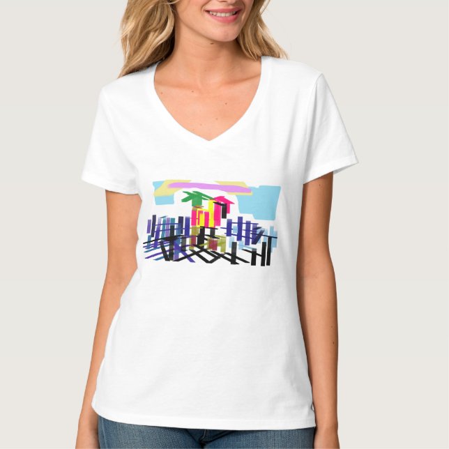 Camiseta Praia do flamingo rosa (Frente)