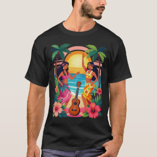 Camiseta Praia do Pôr-do-Sol da Dança Tropical Hula Havaian