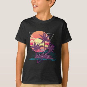 Camiseta Praia do pôr do sol palmeiras tropicais verão retr