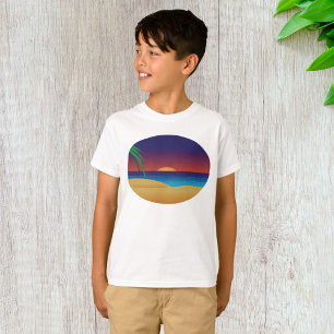 Camiseta Praia do Pôr do Sol Tropical Folhas de Palmeira On