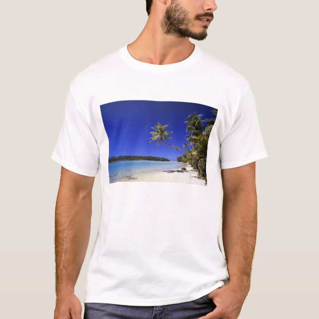 Camiseta Praia ladeada por palmeiras Ilhas Cook 5 (Frente)