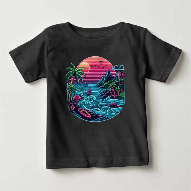 Camiseta Praia neon tropical/havaiana (Frente)