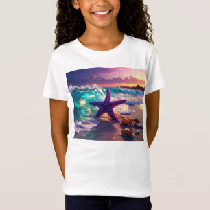 Camiseta Praia oceânica com estrelas-do-mar violetas