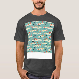 Camiseta Praia Padrão Sem Costura Árvore de Verão Ondas de