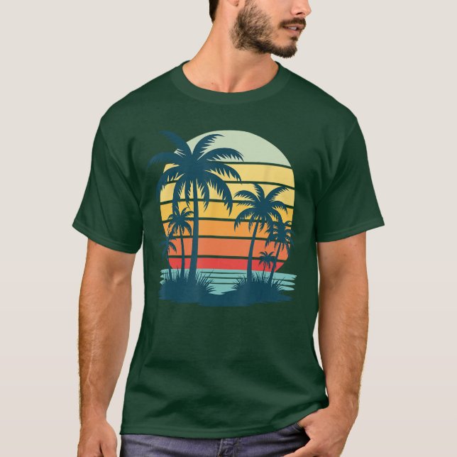 Camiseta Praia Palm Árvore Sunset Graphic Tropical Summer V (Frente)
