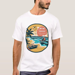 Camiseta Praia Paraíso do Pôr do Sol Tropical