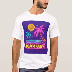 Camiseta Praia Party Neon - Retro Sunset & Palms Tee