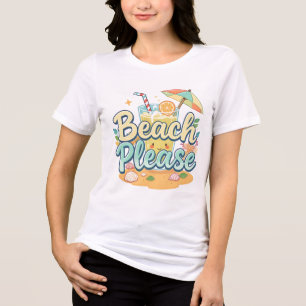 Camiseta Praia, por favor - Bebida de Verão e Guarda-chuvas