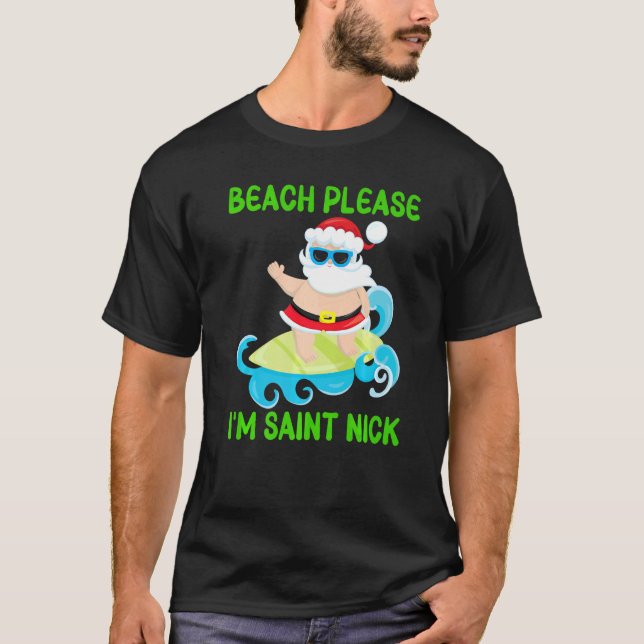 Camiseta Praia Por favor sou Santo Nick Papais noeis surfan (Frente)