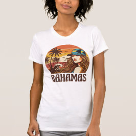 Camiseta Praia Retro das Bahamas Mulheres Férias de Verão P
