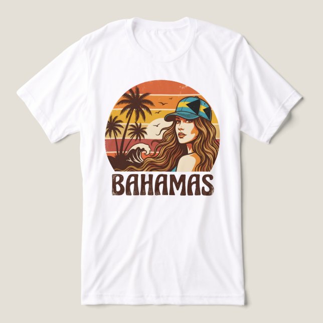 Camiseta Praia Retro das Bahamas Mulheres Férias de Verão P (Design frontal)