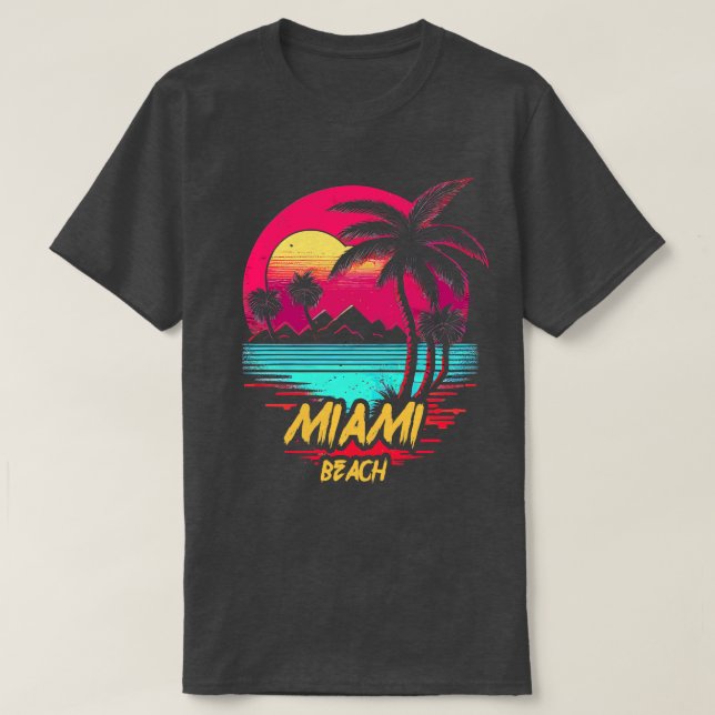 Camiseta Praia Retrowave de Miami (Frente do Design)