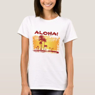 Camiseta Praia Tropical ALOHA Com Palmeiras