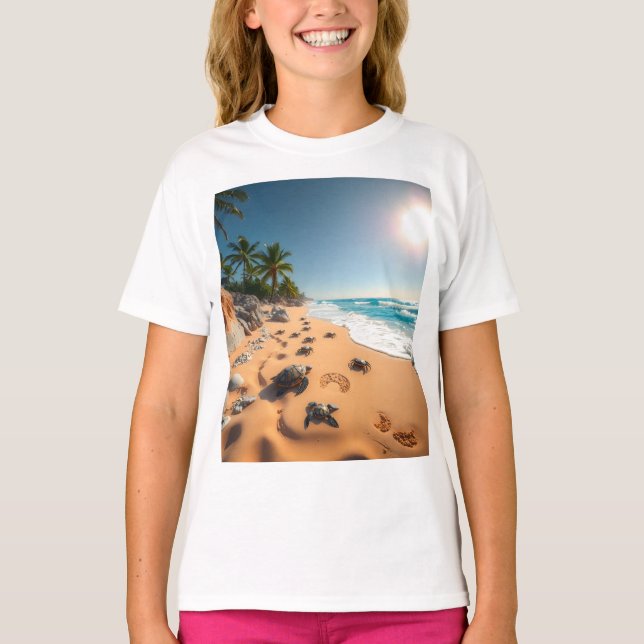 Camiseta Praia Tropical Chic da Concha Dourada (Frente)