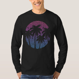 Camiseta Praia Tropical Com Palmeiras Em Estilo Vintage