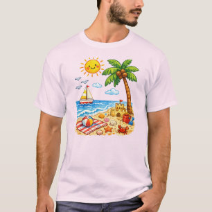 Camiseta Praia Tropical Fofo Férias de Verão Desenho Animad