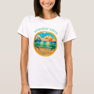 Camiseta Praia Tropical Moderna Palmeiras Pôr do Sol Férias