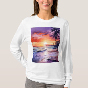 Camiseta Praia Tropical Sunset #1 Tee de Longa Folha, de Mu