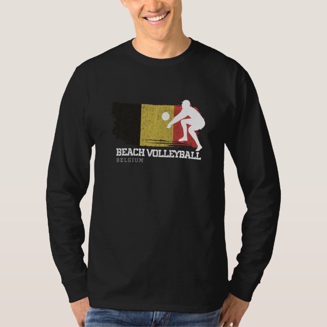 Camiseta Praia Voleibol Bélgica Bandeira Amar Voleibol (Frente)