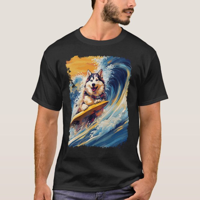 Camiseta Prancha de Paddle Divertida de Husky Surfista (Frente)