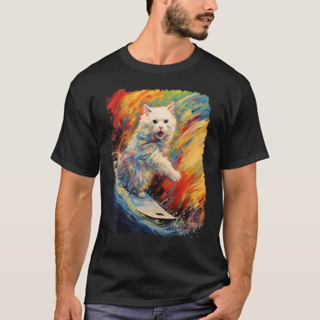 Camiseta Prancha de Remo Surf Pop Art Gato Branco (Frente)