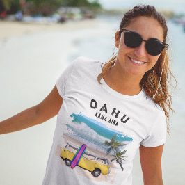 Camiseta Prancha de Surf Amarela Vintage Van Oahu Kamaʻaina