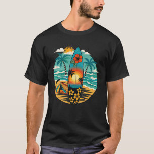 Camiseta Prancha de Surf Antiga Praia Tropical Havaiana