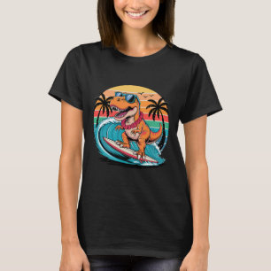 Camiseta Prancha de surf de dinossauro engraçado praia verã