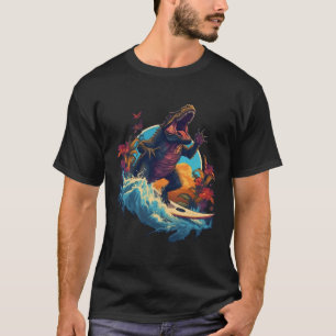 Camiseta Prancha de Surf de Dinossauro Praia Surf Surfe Din