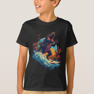 Camiseta Prancha de Surf de Dinossauro Praia Surfista Dinos