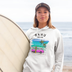 Camiseta Prancha de Surf Oahu Kamaʻaina Rosa Vintage Van