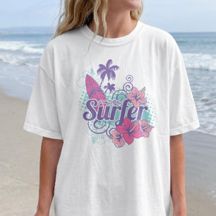 Camiseta Prancha de Surf Retro Hibisco Praia Aloha